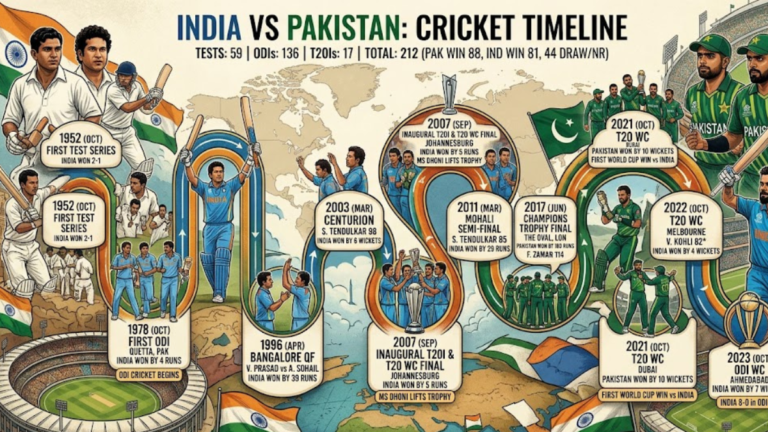 india national cricket team vs pakistan national cricket team timeline
